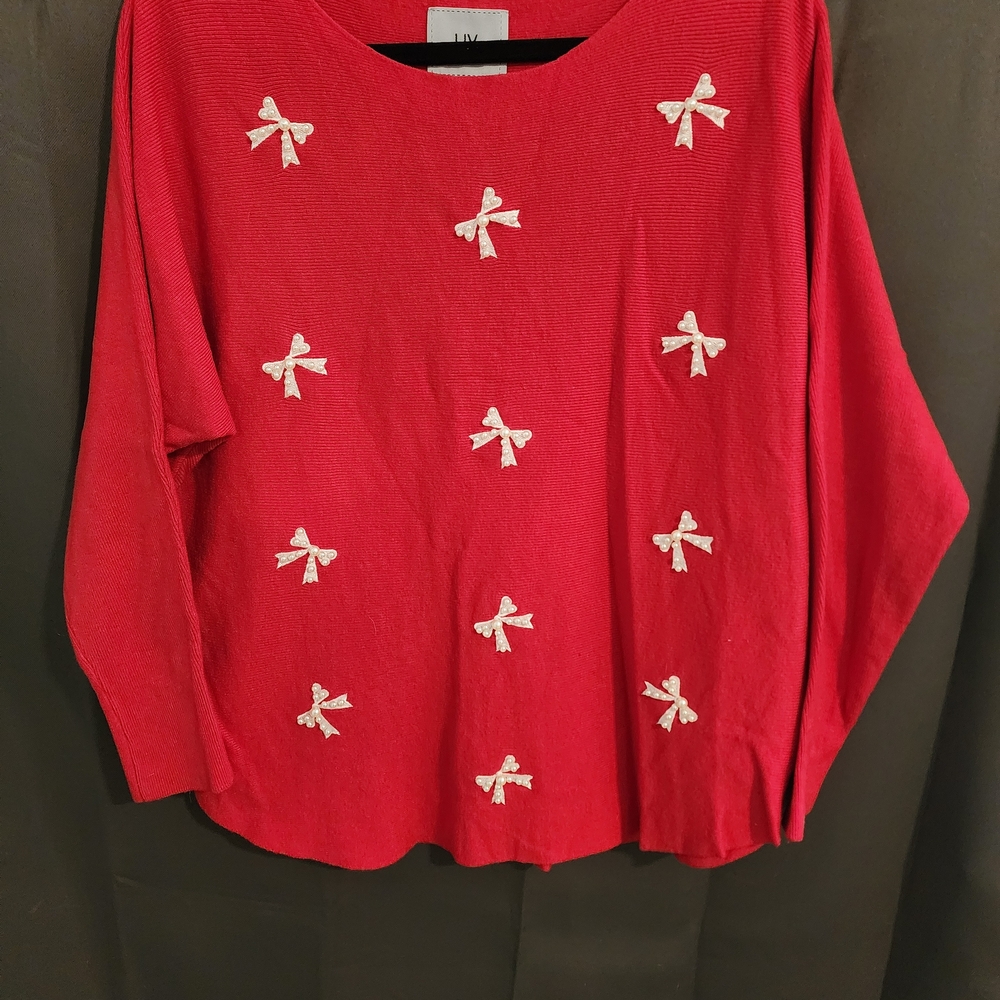LIV Milano Red Sweater with Bow Accents Sz. L
